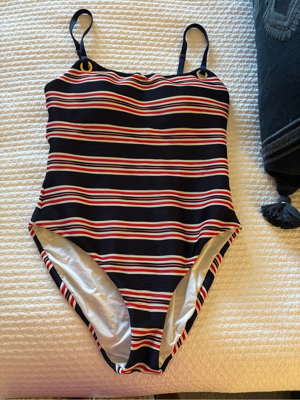 La Blanca Navy One-Piece Swimsuit with Red and White Stripes